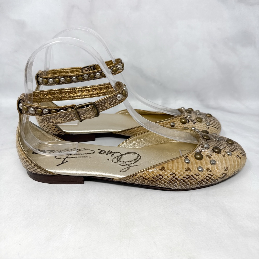 Elisa Ferare Vintage Y2K Handmade Studded Snakeskin Leather Mary Jane Flats 8